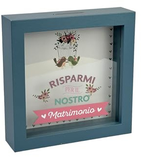 Salvadanaio per Matrimonio in Cornice, Design Floreale, 16x16 cm, Blu