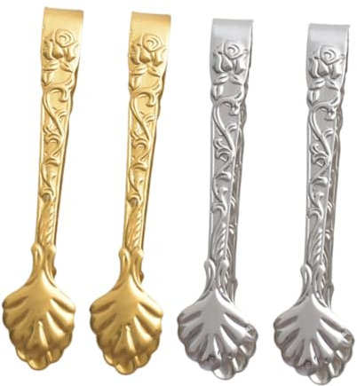 TOPPERFUN 4pièces Pince à Glace Acier Inoxydable Petite Pince à Café à Desserts à Apéritifs Pour Service De Thé à Domicile Design Forme De Fleur