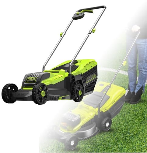 LADECNERHT Cortacésped Inalámbrico (De Empuje). Compartimento Doble para Batería, Gran Resistencia Y Ajuste De Altura De Corte De Tres Velocidades. Batería De 4.0 Ah Y Cargador Incluidos.