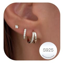 Halora Ohrringe Silber 925 Set Damen Kleine Creolen Ohrstecker Silber Hypoallergen Stapelbar Ohrringe Stecker Creolen Set Gifts Double Hoop Earrings for Women