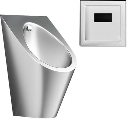 304 Stainless Steel Wall-Mounted Urinals for Men,Toilet Urinal with Sensor Flush Valve for HouseholdCommercial Urinal Troughs(Silver)