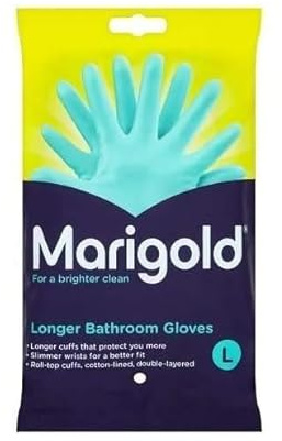 Marigold Longer Bathroom Gloves Large 2 Pairs - Double Layered Comfortable Cotton Lining Extra-Long Waterproof Cuffs With Strong Grip perfect for daily Household Task