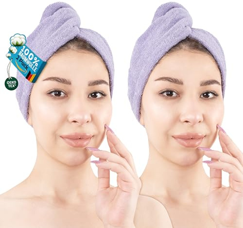 Hammetex Turbante Capelli Set da 2 con Bottone, 100% Cotone | Certificato OEKO-TEX, morbido e altamente assorbente, asciuga rapidamente i capelli, per capelli lunghi & ricci