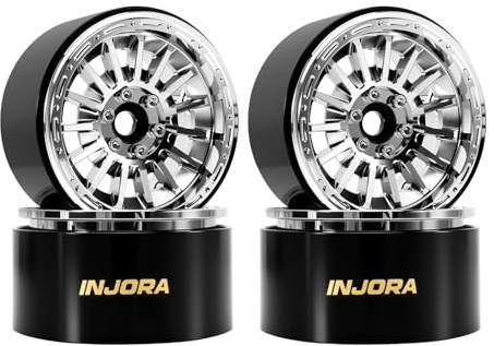 INJORA 2.2 Beadlock Wheels Offset 0mm Brass & Aluminum Rim for 1/10 RC Crawlers, W2259(Chrome)