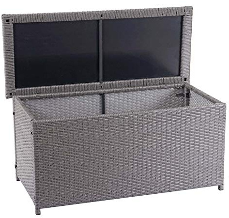PROREGAL Poly-Rattan Kissenbox, HxBxT 63x135x52cm, Basic grau, 320L, Gartentruhe Auflagenbox Truhe