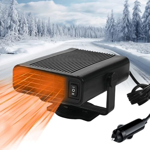 12V Car Heater, 150W Portable Car Heater and Defroster, 2-in-1 Fast Heating & Cooling Fan, Plug in Cigarette Lighter Heaters, 360° Car Windshield Defroster Suitable for Vehicles, Cars, RVs, and SUVs