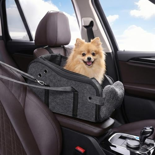 PawVoyage Hunde Autositz für Kleine Hunde & Katzen - Sicher auf Rücksitz, Beifahrersitz & Mittelkonsole mit Doppelbefestigung Klappbar & Tragbar mit Deckel, Waschbar & Einfache Installation,(06grau)