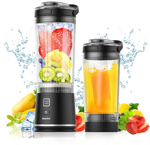 Kourice Personal Size Portable Blender for Shakes & Smoothies, 16oz Mini Small Smoothie Blender with On Go Lid & Sip Lid, 26000RPM Rechargeable Cordless Electric Blender for Travel Gym Office