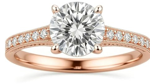 Ayoiow Solitärring mit Halb-Pavé-Ringschiene Hochzeitsring Gold 585 für Damen mit Moissanit, Vorsteckring Rosegold 585 für Sie, 14 Karat Roségold Größe 58 (18.5)