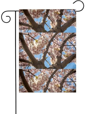 Garden decoration garden flag 12x18in HJFCZH Cherry Blossoms Tree Prints thick and wear-resistant for garden flower pots and lawns