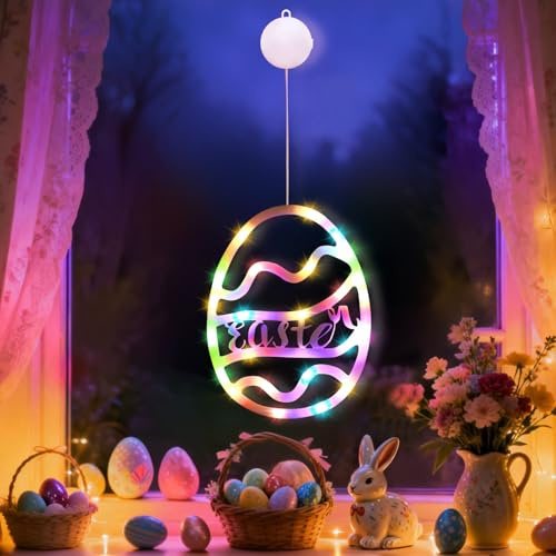 Vartegas Osterdeko LED Fensterbeleuchtung Lichterkette Ostern Deko Mit Timer Batterieantrieb Osterdeko Outdoor Fensterdeko Beleuchtet Ganzjährig Für Fenster Deko (B)