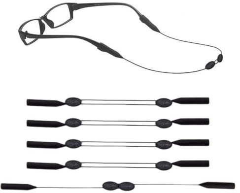 QEXUJOW Brillenbänder & -ketten für Damen,5er-Pack schwarze Brillenbänder, rutschfest, verstellbar, Unisex
