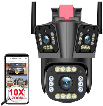 Caméra IP 5K 12MP HD 10X Zoom trois objectifs caméra PTZ extérieure grand Angle détection de mouvement caméra de sécurité Surveillance vidéo(5K Camera Add 64G)