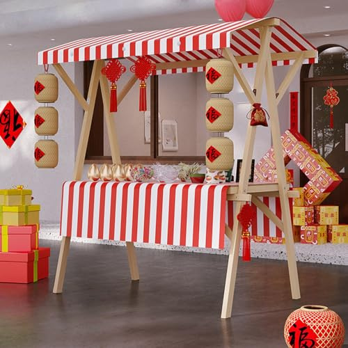 Bärbar försäljningsvagn med tak, trästånd/monter i bondemarknaden med hjul, hopfällbar dessertförsäljningsvagn för gatuevenemang, bondemarknad, hantverksmässor(Red,150 * 60cm)