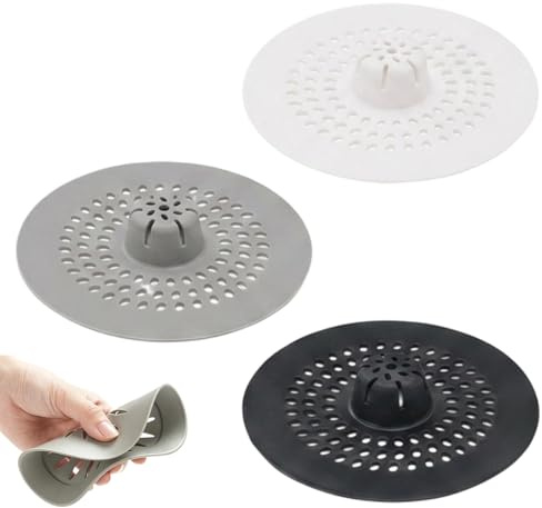3 Pcs Silicone Shower Drain Cover, Shower Hair Catcher, Sink Strainer for Kitchen, Upgraded Hair Catcher for Shower Drain with Fine Mesh, Anti-Clog Hair Stopper, Ideal for Home & Pet Owners