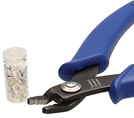 The Beadsmith Crimping Set – Crimping Pliers, 5 Inches Long (127mm) – and 100 Pieces 2x2mm Crimp Tubes – Create Smooth, Rounded Crimps Every Time, No Sharp Edges – Tool for Jewelry Making