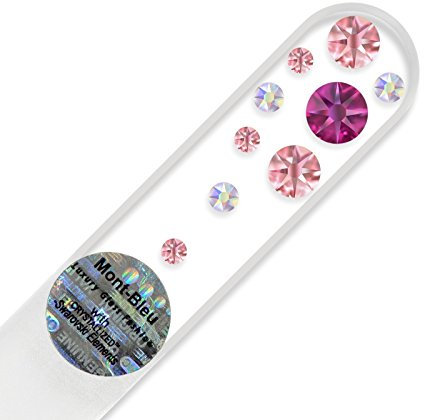 Mont Bleu Mini-Glasnagelfeile von Hand dekoriert mit Swarovski Elements - geliefert in einer Hülle aus schwarzem Samt - Echtem gehärteten Glas