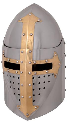 Battle-Merchant Topfhelm mit klappbarem Visier, 1,6 mm Stahl, poliert Mittelalter Helm