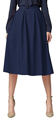 Urban GoCo Mujeres Vintage Falda Midi Plisada A-Line con Bolsillos Faldas Larga Azul Marino S