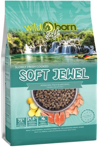 Wildborn SOFT JEWEL 4 kg getreidefreies Hundefutter mit 75% frischem Huhn & Fisch | extra soft Hundefutter mit hohem Fleischanteil | getreidefreie Rezeptur aus Deutschland | Halbfeuchtes Trockenfutter