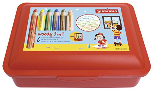 Buntstift, Wasserfarbe & Wachsmalkreide - STABILO woody 3 in 1 - 6er Pack in Box - mit 6 verschiedenen Farben