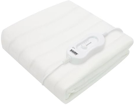 Bauer Professional Bauer 39060 Couverture chauffante électrique pour lit ou lit avec Attaches sécurisées Protection Contre la surchauffe 3 réglages de Chaleur Blanc Double