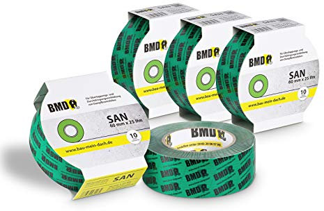 BMD san Klebeband | 5 Rollen | 50mm x 25m | für Dampfsperren & Dampfbremsen |gemäß DIN EN 4108 Teil 11 und ENEV | Profi Qualität Made in Germany