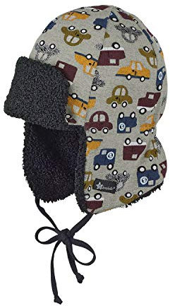 Sterntaler - Jungen Wintermütze Fliegermütze gefüttert zum binden Bunte Autos, Silber Mel. - 4501851, Größe 47