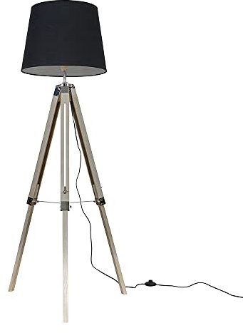MiniSun | Modern Distressed Wood and Silver Chrome Tripod Floor Lamp with a Black Tapered Light Shade | Floor Lamps & Torchieres, Home Décor & Improvement Essential