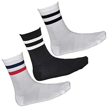 vitsocks Calzettoni Sportivi BAMBÙ Antiodore Spugna Uomo (3 PAIA) Calzini Tennis Skate Crew Socks Tema American Sport, 2x bianco 1x nero, 43-46