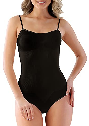 VEDATS Damen Shapewear Body Figurformend Miederbody Shaper Bauch-Weg Spaghettiträger (M, Schwarz)