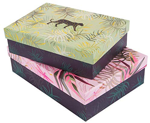goldbuch 85541 Geschenkkartonagen Set 2-teilig Turnowsky Design Jungle Vibes Panther, 2 Geschenkboxen in verschiedenen Größen, 2 Geschenkkartons mit Kunstdruck, Goldprägung und Relief, Hochzeit