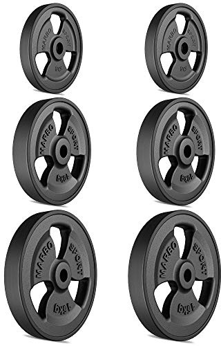 Marbo Sport Tri-Grip Hantelscheiben-Set KIER_G aus Gusseisen mit Gummi-Ummantelung, Gewichte mit Aufnahme Ø31 mm, 2 x 5 kg + 2 x 10 kg + 2 x 15 kg (Gesamtgewicht 60 kg)