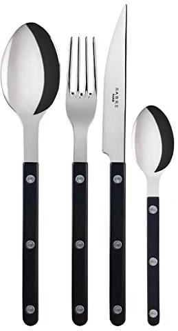 Sabre Paris | 24 pièces, Set de couverts de table pour 6 Personnes 24cm Bistrot, couleur Noir et finition brillante : Couteaux, fourchettes, cuillères à soupe et petites cuillères en Acier Inoxydable