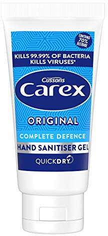 CAREX Complete Original Anti Bacterial Hand Sanitiser Gel Pack of 12, with Anti Viral action* Hand Gel and 70 Percent Alcohol that Cleans, Cares and Protects, 50 ml