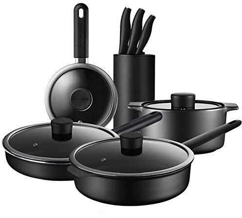 Batterie De Cuisine Antiadhésive Avec Ensemble De Couteaux, Ensemble De Casseroles Et Casseroles De Cuisine Avec Conduction De Flux Magnétique À Trois Couches Pour Un Chauffage Uniforme,B