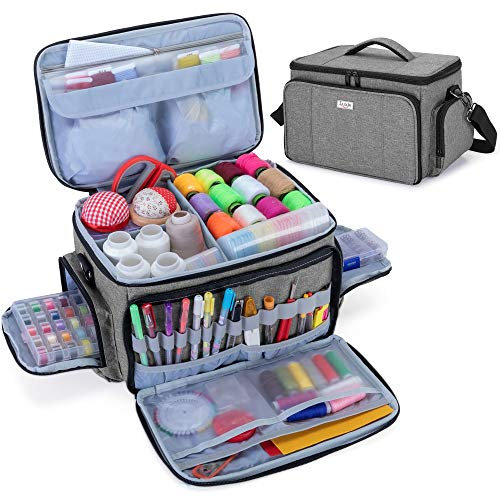 Luxja Nähset Aufbewahrung, Nähzubehör Tasche Organizer für Anfänger, Reisende, Tragetasche für Nähmaschine Zubehör und Nähzeuge, Grau