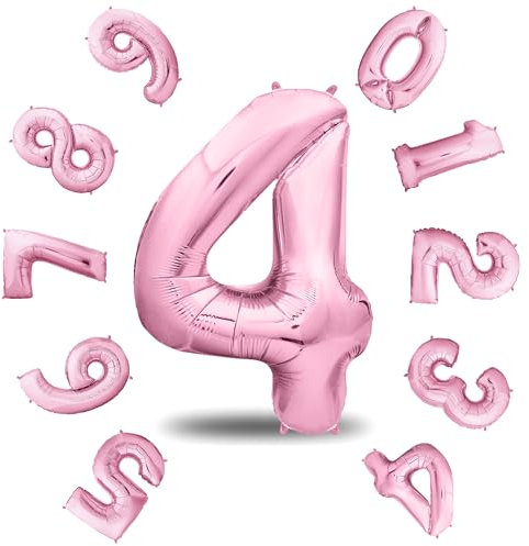 envami® Geburtstagsdeko Mädchen 4 Jahre XXL - 4 Geburtstag Deko Rosa 101CM - Deko 4 - Luftballon 4. - Geburtstag Zahlen - Folienballon 4 Helium