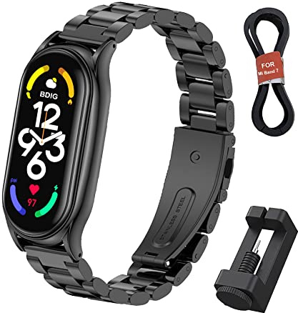 BDIG Kompatibel mit für Xiaomi Mi Band 7 Armband, Edelstahl Metall Ersatzband Armband Zubehör mit Entfernungswerkzeug Xiaomi Mi Band 7 (Fitness Tracker Nicht Enthalten)
