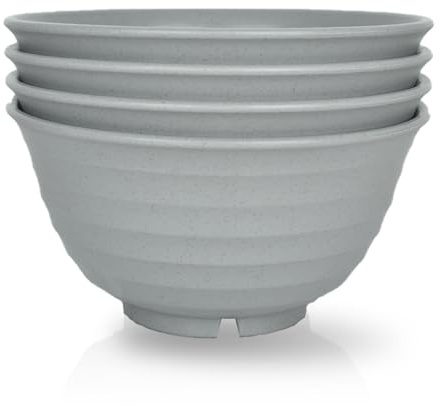 JSYMJSY Schalen Set Bruchfest, 4Teilig Groß Müslischalen Plastik, 17cm/1000ml Schüssel Kunststoff für Müsli Suppen Salat Nudel Snack Mikrowellenfest Spülmaschinenfest, Grau