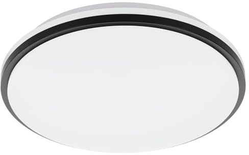 EGLO LED Deckenlampe Pinetto, runde Deckenleuchte, Wandlampe | aus Stahl und Kunststoff in Weiß und Schwarz, Lampe Decke für Badezimmer und Küche, Bürolampe neutralweiß, IP44, Ø 34 cm