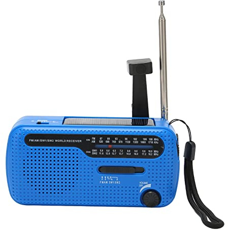 Septpenta Hand Crank Solar Radio, AM FM SW1 SW2 3AAA Battery (Without) Powered USB Cable Phone Charging Head Emergency Radio, LED Light Flashlight Lights Red Lights for Outdoor(Blue)