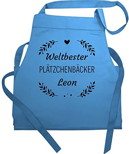 Schürze - Backschürze - Weltbester Plätzchenbäcker mit Name - 60x87 - Hellblau - geschenke für damen alles zum backen kochschürze lustig konditor küchenschürze egal bäcker schürzen baking