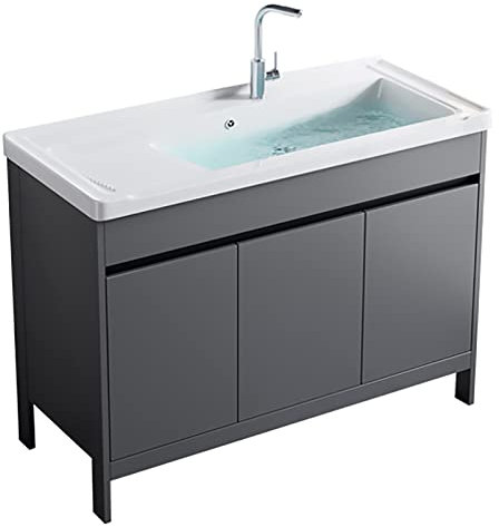 Badezimmer Waschtisch Waschbecken mit Schrank, Boden stehende Wäsche Wanne, Dienstprogramm moderne Waschtisch Waschstation Handbecken Aufbewahrungsregale mit Tür und weißer Keramikspüle Oberseite ( Co