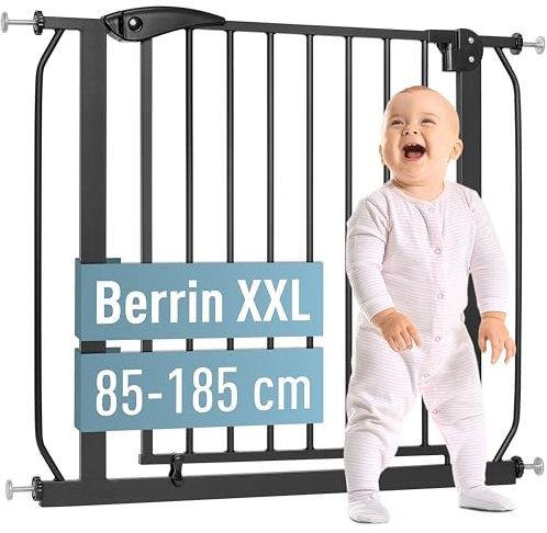ib style Berrin XXL Treppengitter 85-185cm, Ohne Bohren, Kindergitter, Hundeabsperrgitter, Schwarz, 95-105 cm