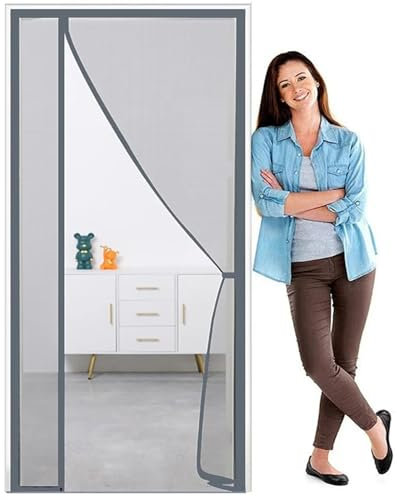 Tenda A Fili - Tenda A Fili Per Esterno - Zanzariera Magnetica Porte - 220x245 cm - Tenda Mosche Per Porta Esterna - Realizzato In Poliestere - Resistente - Non Sbiadisce,grigio