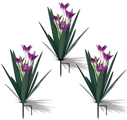 Homight Metall-Agavenpflanze, Outdoor-Dekoration, Lilie, mexikanische Hofkunst, Gartengeschenk, 3 große lila Lilien