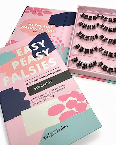 GirlGotLashes Große Boxen Eye Candy Handgemachte Wimpernextensions Wimpernverlängerung für Zuhause 5 Wimpern-Paare Lashes mit 5-7 Tagen Halt Vegan