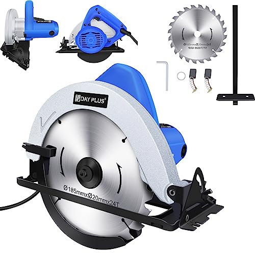 Wood Cutting Circular Saw, 900W 5500RPM Pure Copper Motor Electric Circular Saws with 185mm Carbide Saw Blade, Adjustment of Cutting Depth & Tilt Angle, Compact Mini Corded Electric Wood Saw for DIY