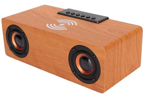 Cyrank Altavoz Bluetooth con Reloj Despertador, Altavoz Bluetooth De Madera con Estación De Carga Inalámbrica Reloj Digital Radio Retro Inalámbrica para Interiores Y Exteriores(Amarillo)
